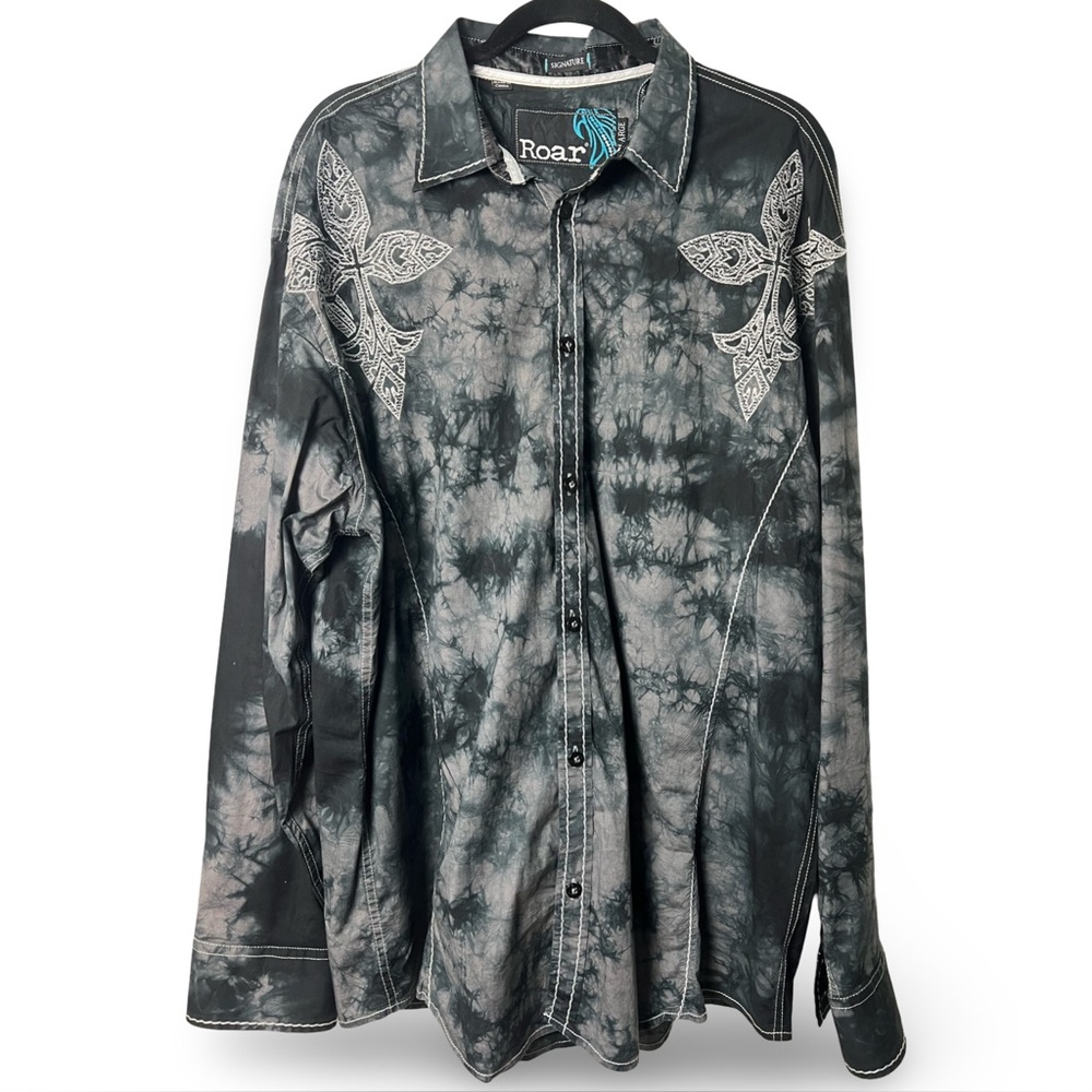 Roar Mens Signature Assurance Tie-Dye Embroidered Cross Shirt black gray Sz. XXL